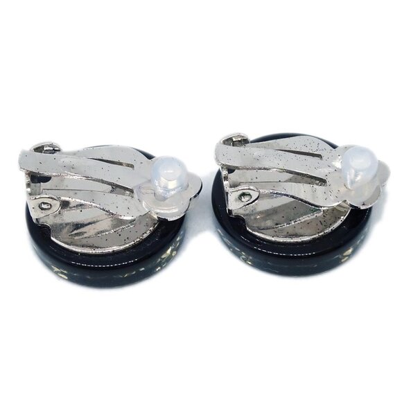 Chanel Button Earrings Clip-On Rhinestone Black - Picture 3 of 4